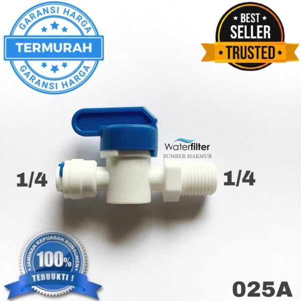 Konektor Ro Stop Kran / Ball Valve Drat Luar 1/4 Selang 1/4
