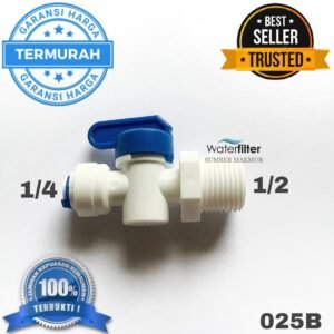 Fitting - Konektor Ro Stop Kran / Ball Valve Drat Luar 1/2 Selang 1/4